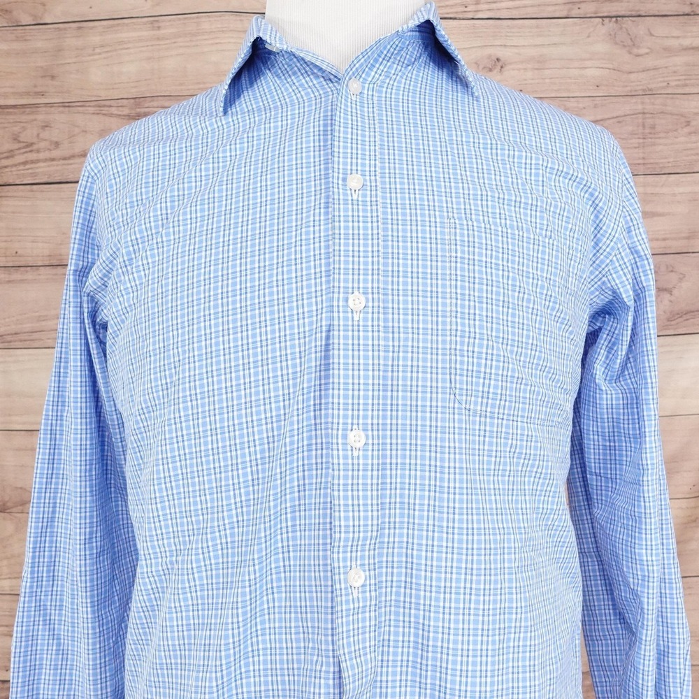 Stafford Shirt 15.5 32-33 Blue Plaid Button Down Regular Fit Travel Performance